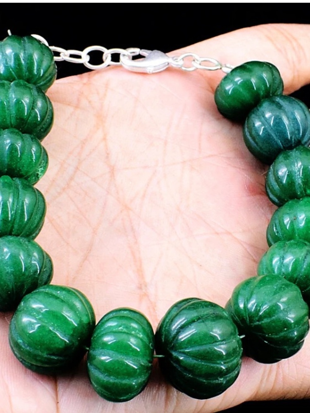 Green Emerald Carved Beads Bracelet